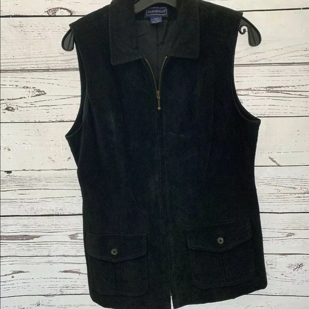 Charter Club Leather Vest Zip Front Black Sz M